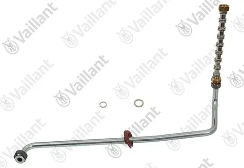 Vaillant Gasrohr mit verschiedenen Anschlüssen, gebogen, mit Dichtungen, ideal für Heizungsinstallationen. Erzielt optimale Verbindung im Heizsystem.